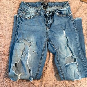 Distressed light wash forever 21 low rise jeans